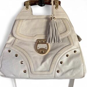vintage Betsey Johnson cream genuine leather handbag with Gold hardware
